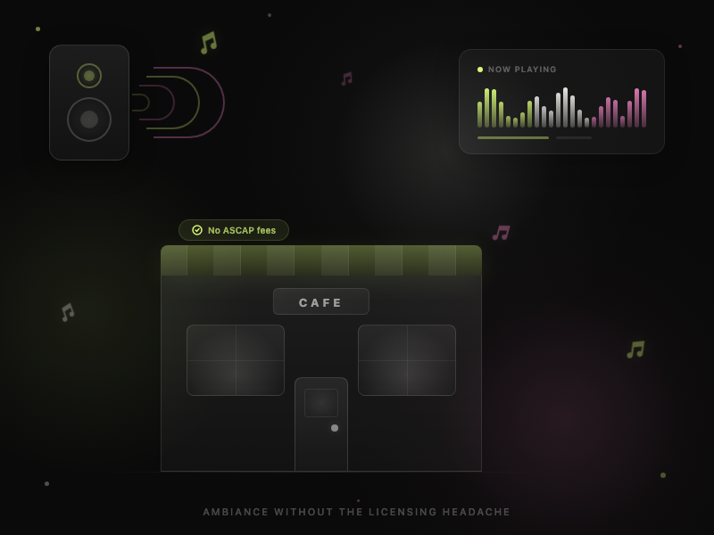 Storefront with music notes illustration for businesses